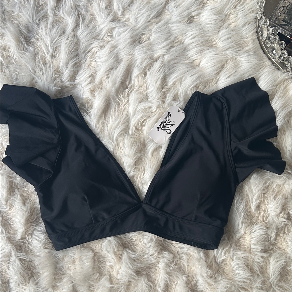 Women’s Black Ruffle Bikini Top Size L